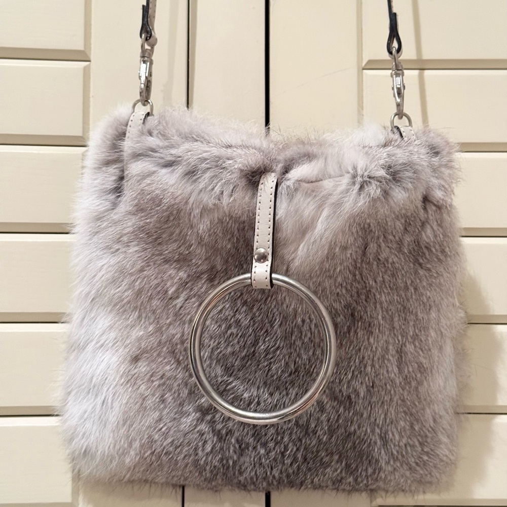 Real rabbit fur ethically handmade authentic genuine grey bunny fur bag